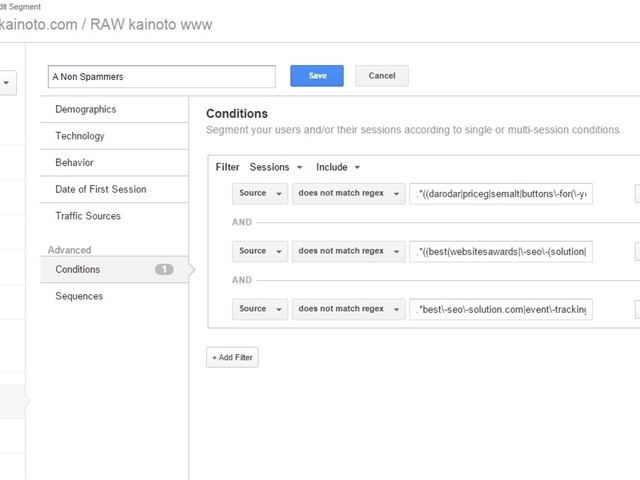 Create a non spammers segment in analytics